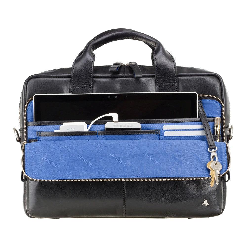Hugo 13" Leather Zip-Top Laptop Bag – Black