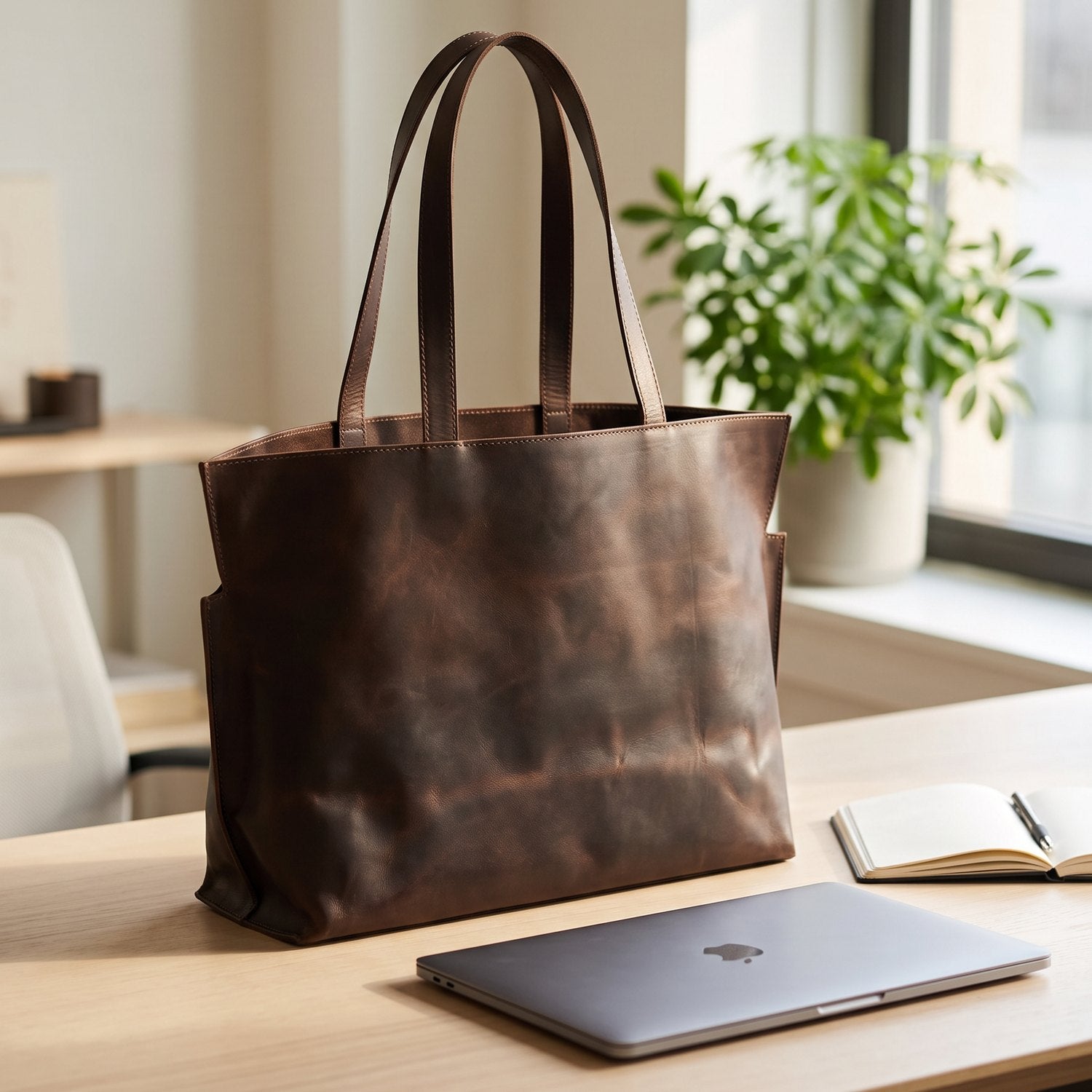 Brown Leather Maxi Tote Bag