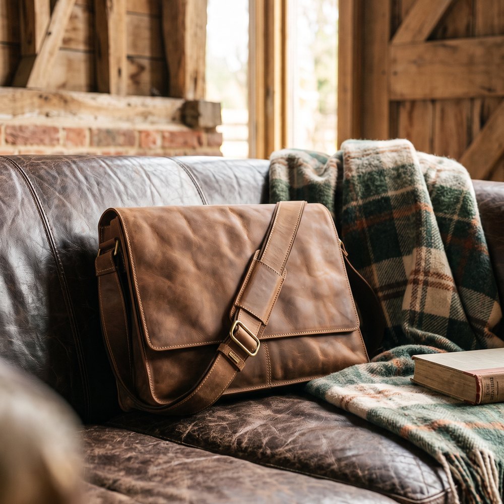 Harvard XL Leather Messenger Bag – Tan