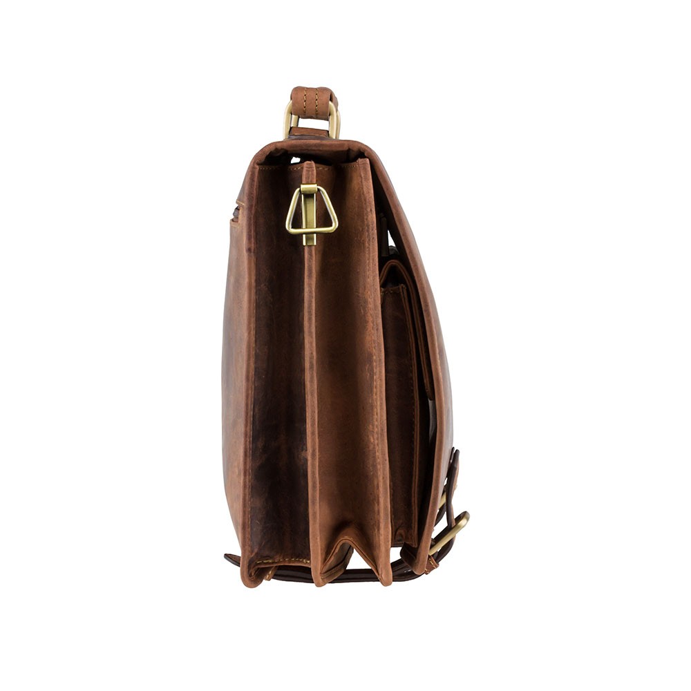 Hulk oil tan briefcase, side view