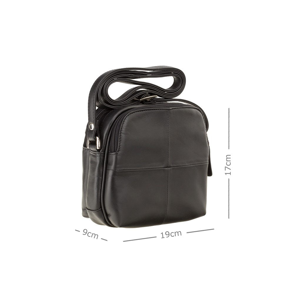 Holly Leather 3-Zip Sling Bag – Black