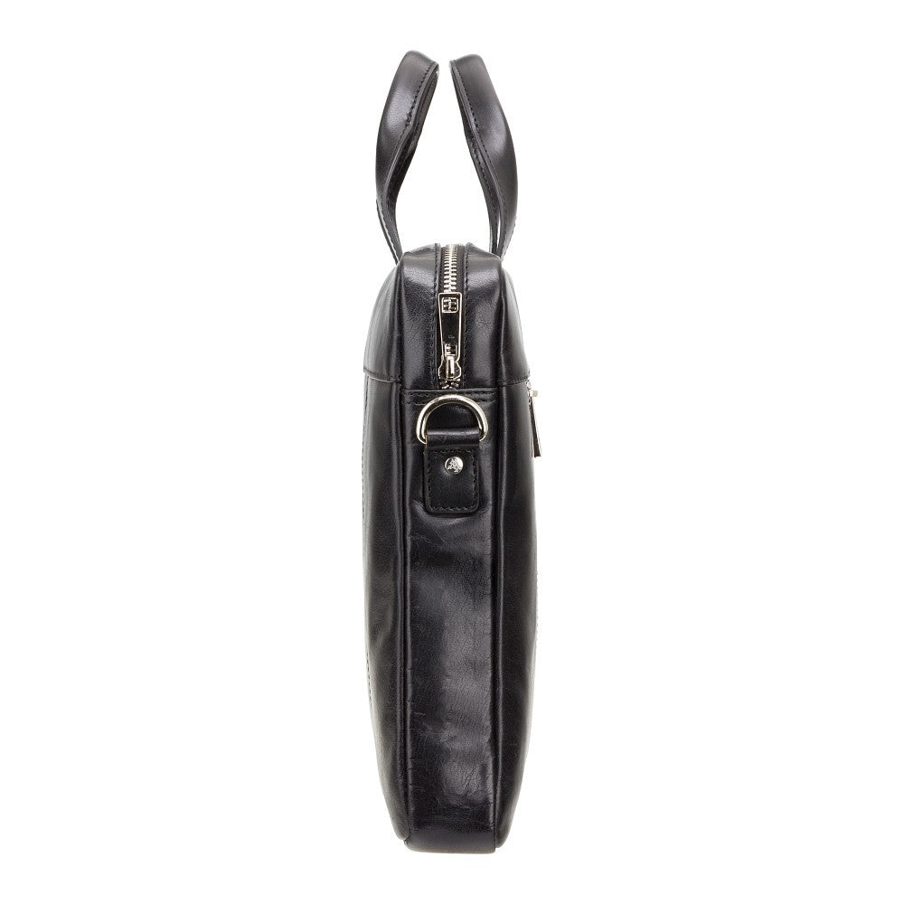 Charles 13" black laptop bag, side view