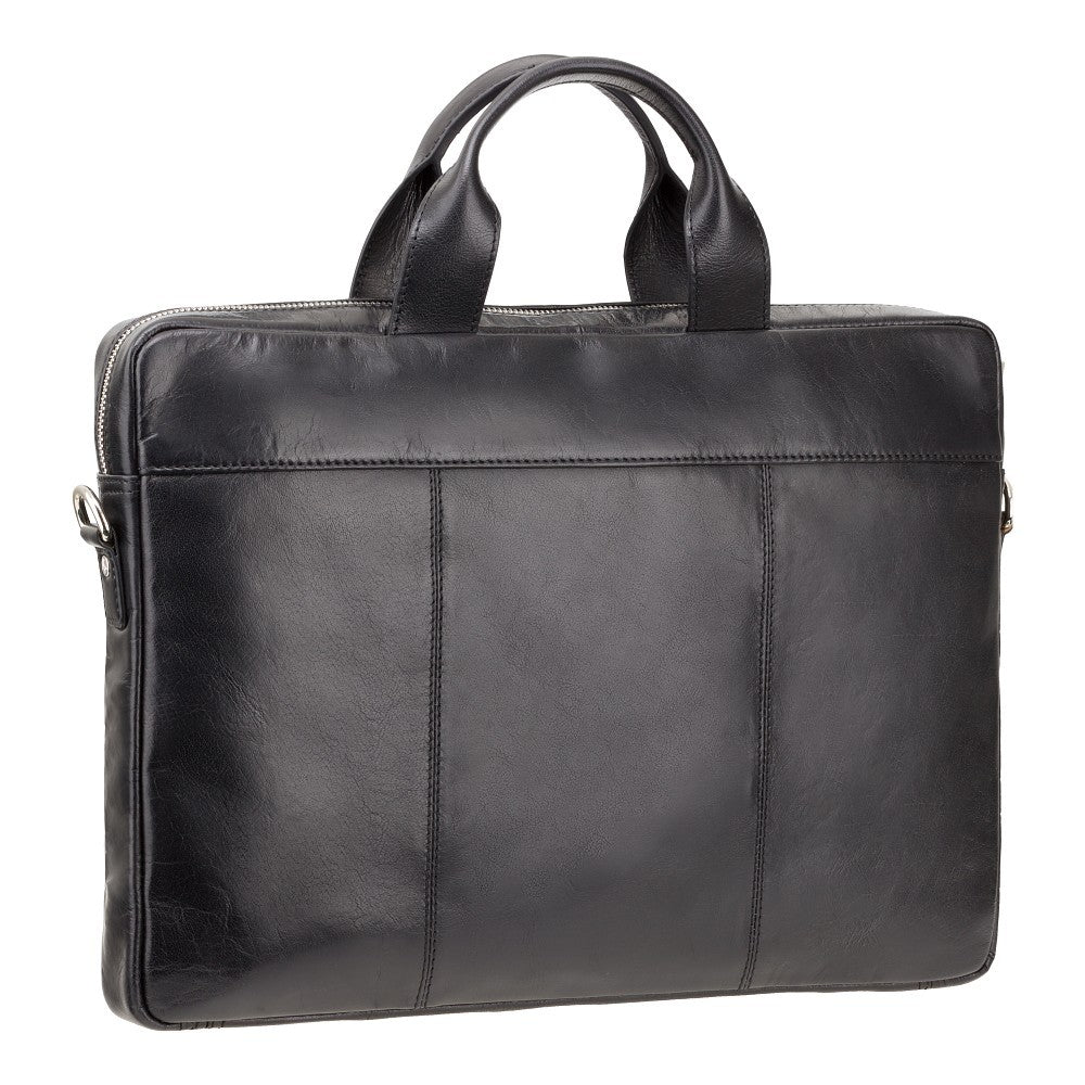 Charles 13" black laptop bag, back view