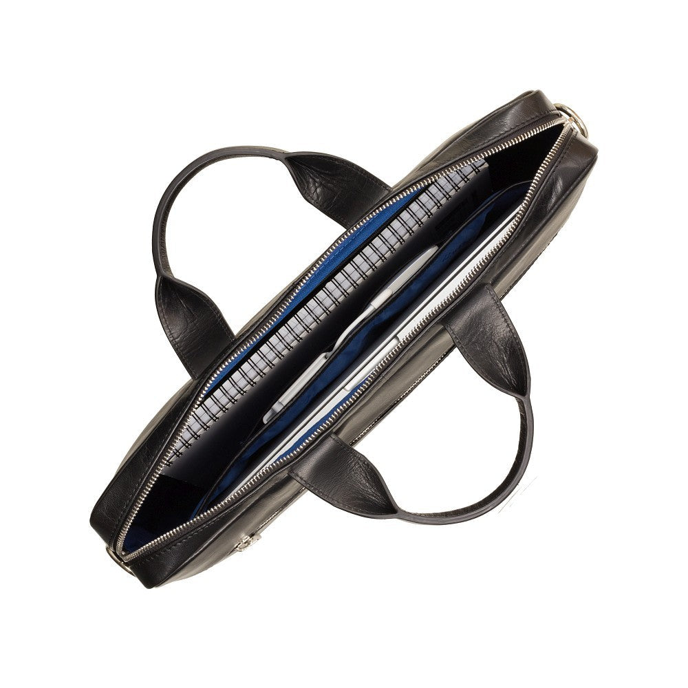 Charles 13" black laptop bag, open from above, showing the laptop pocket