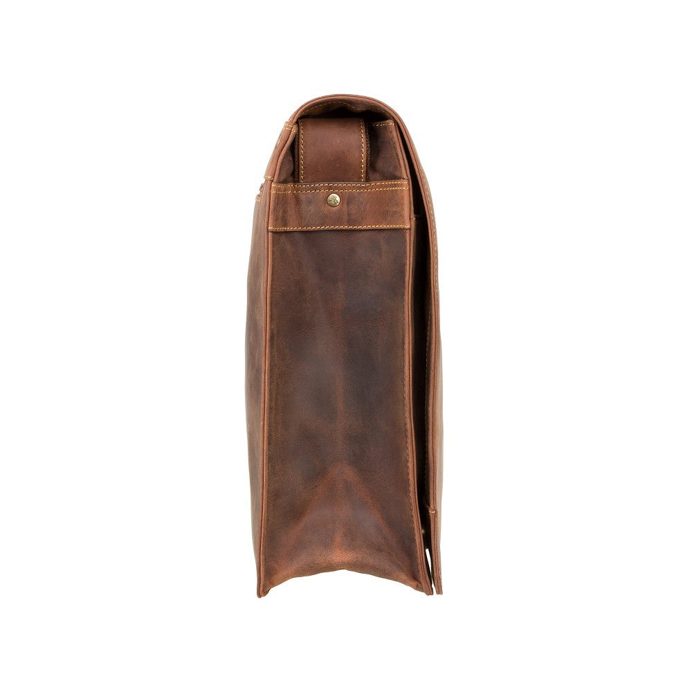 Harvard XL oil tan messenger bag, side view