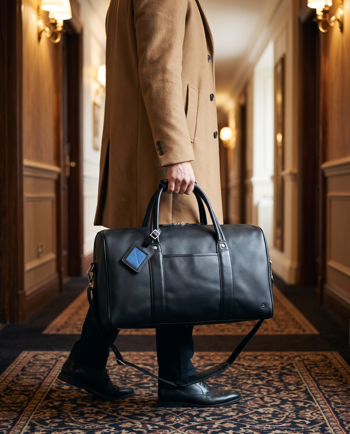 Explorer black holdall, carried by a model