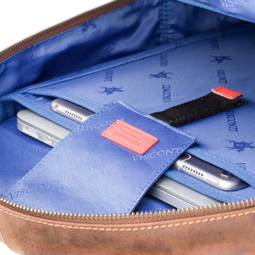 Tank 13" havana tan backpack, interior showing the padded laptop sleeve