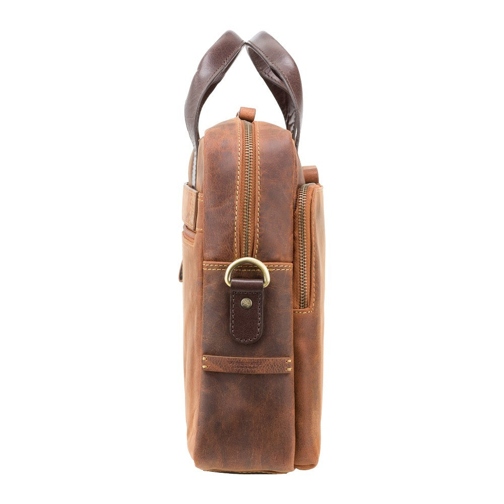 Hugo 15" havana tan and dark brown laptop bag, side view