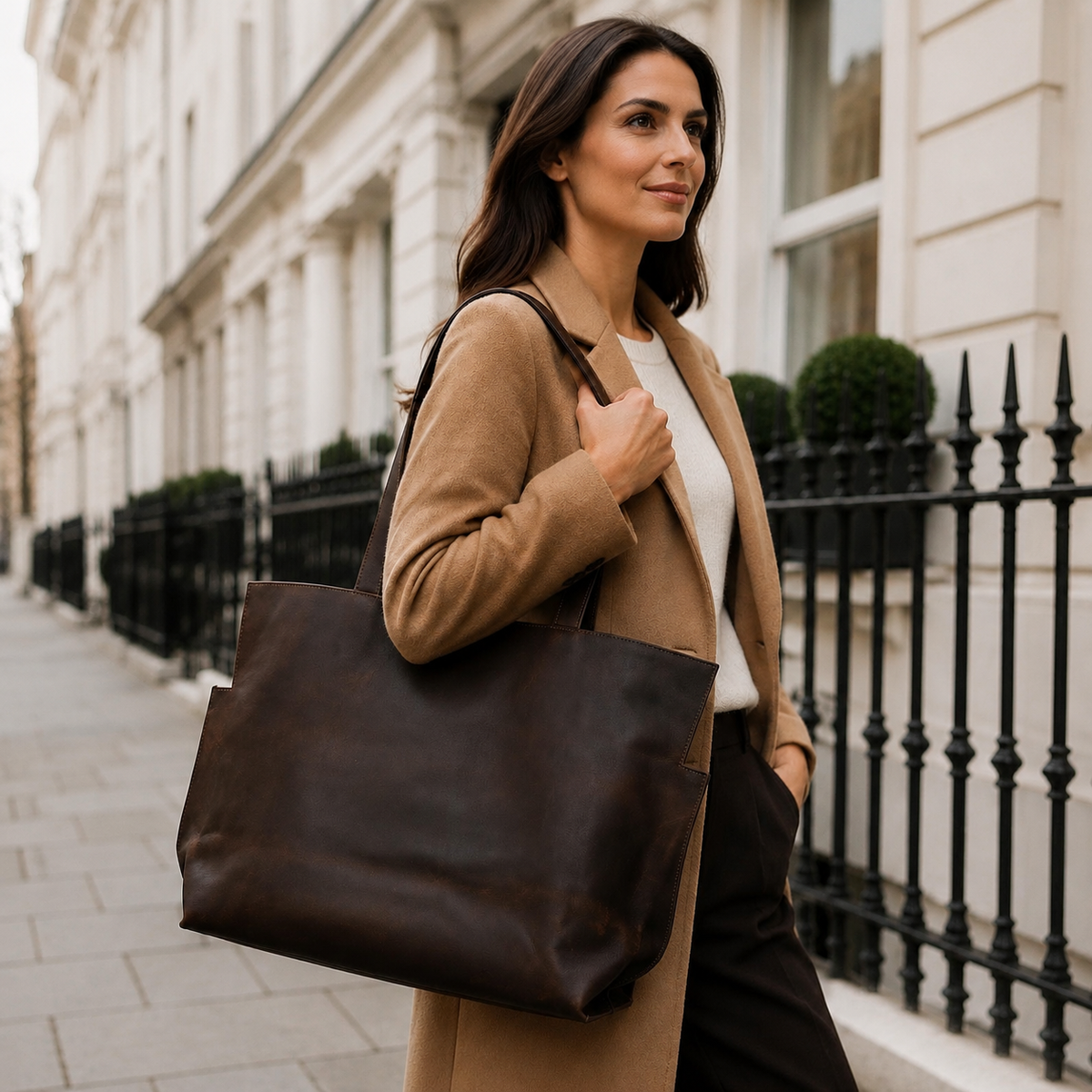 Brown Leather Maxi Tote Bag