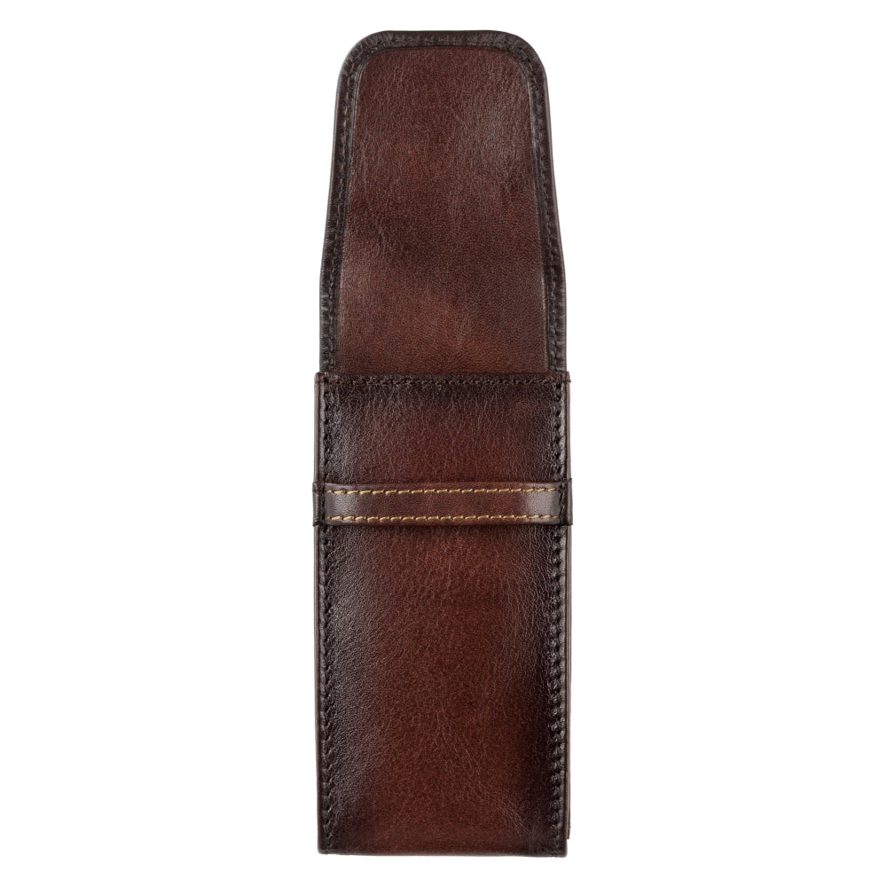 Visconti Time burnished tan watch pouch detail