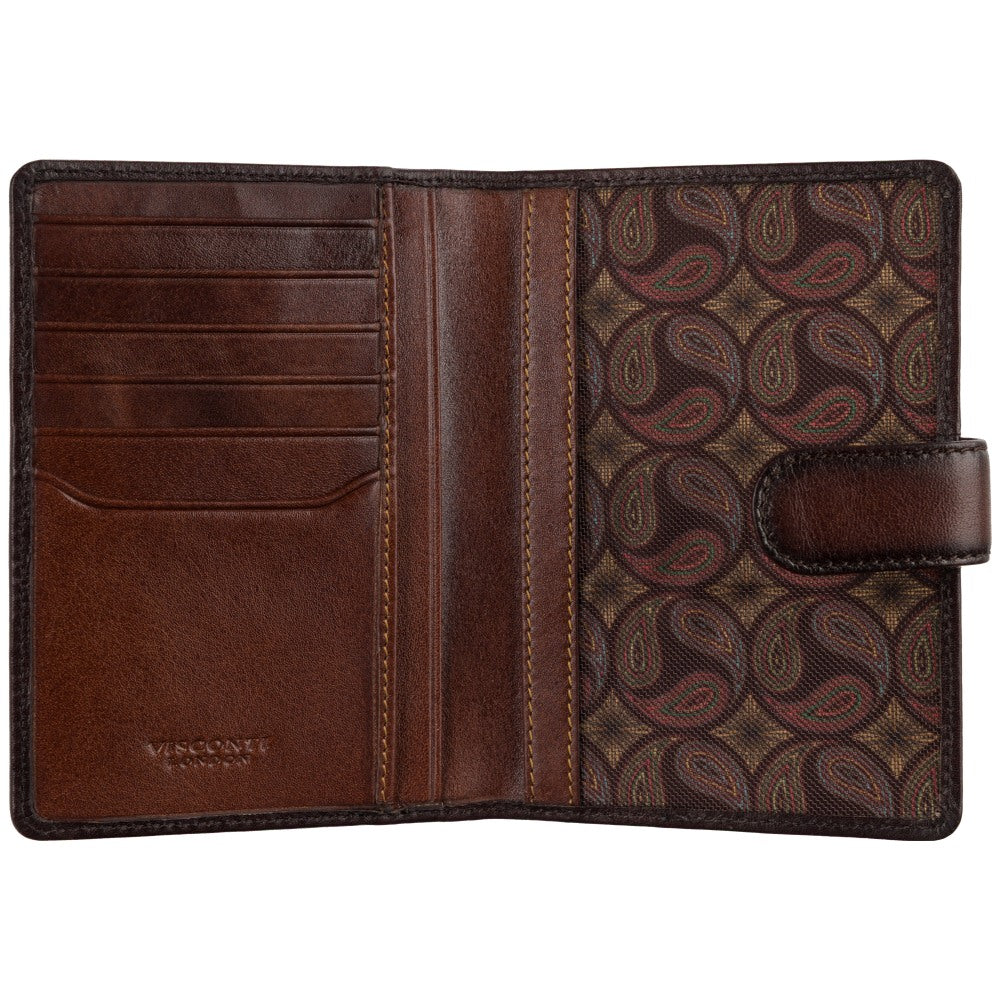 Visconti Blake passport cover open, showing card slots and lining