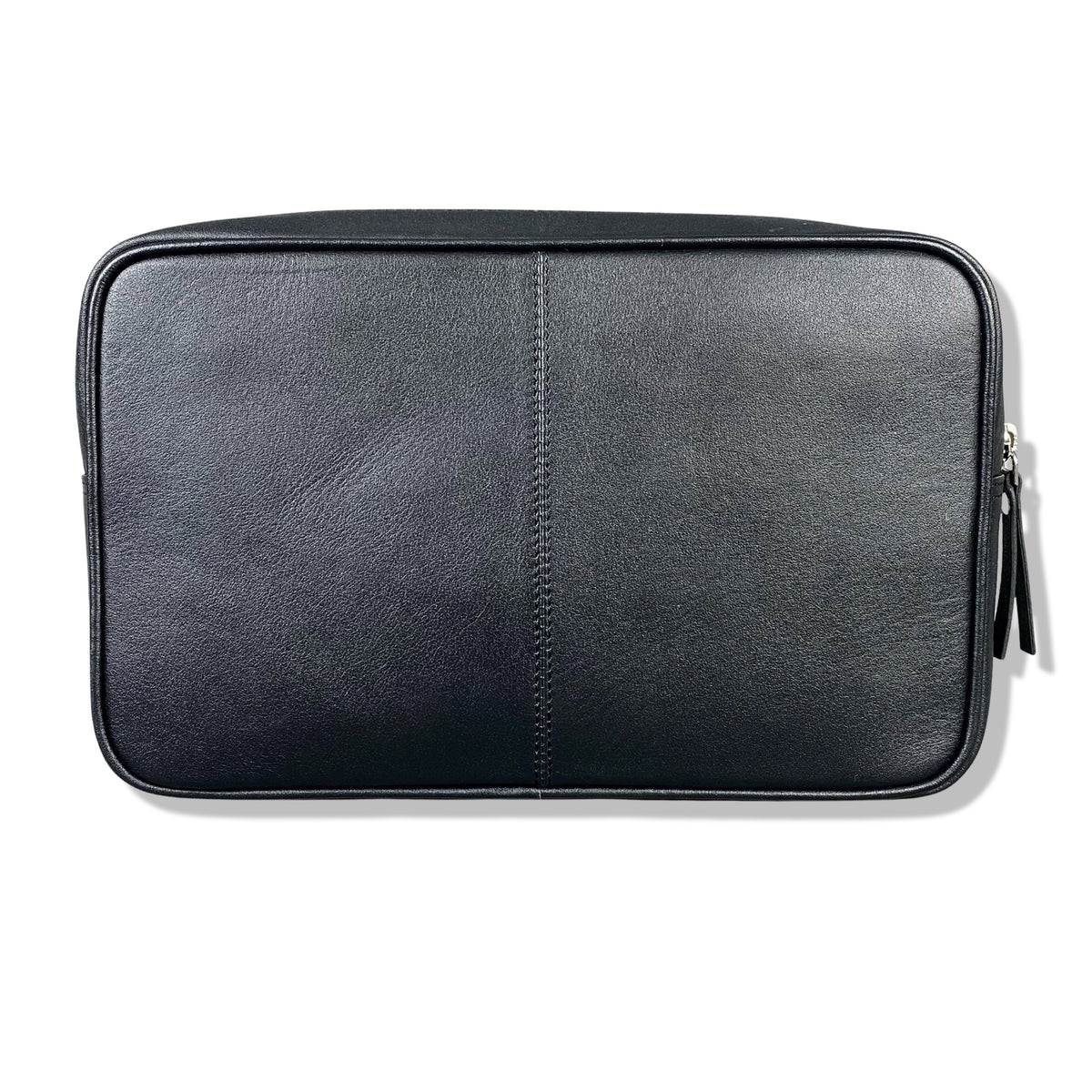 Black Leather Zip-Top Wash Bag