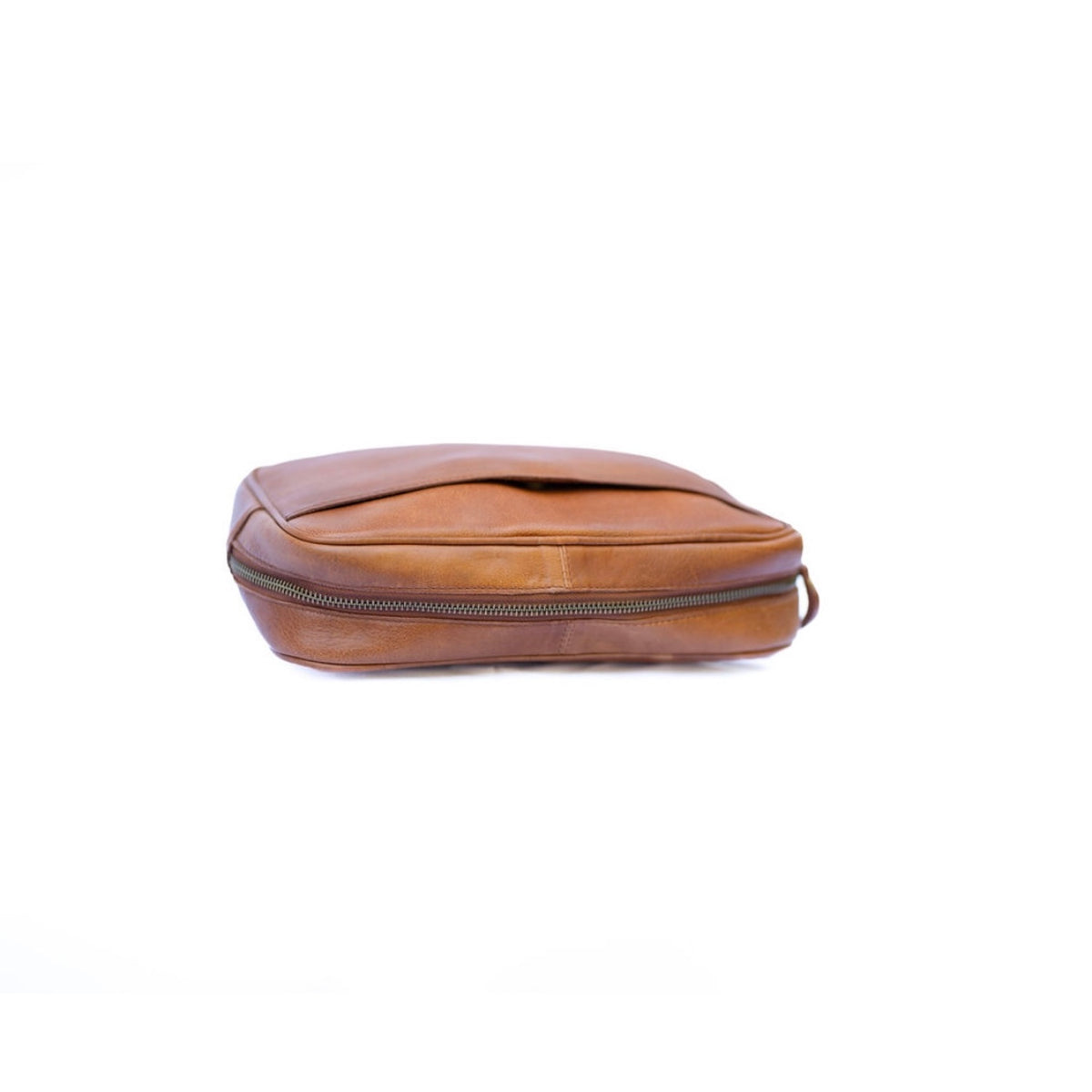 Walnut Leather Zip-Top Wash Bag