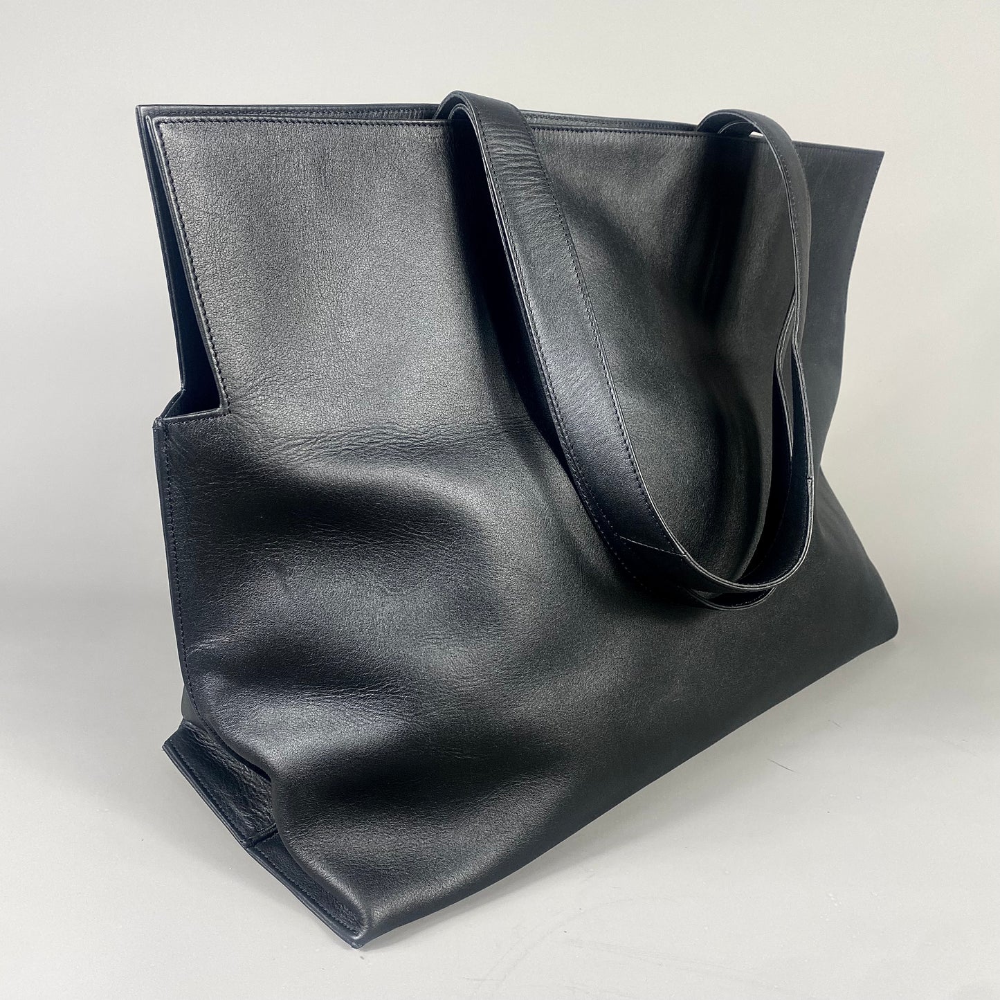 Black Leather Maxi Tote Bag