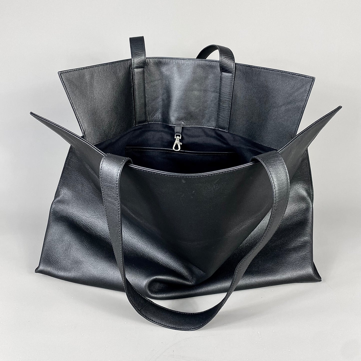 Black Leather Maxi Tote Bag