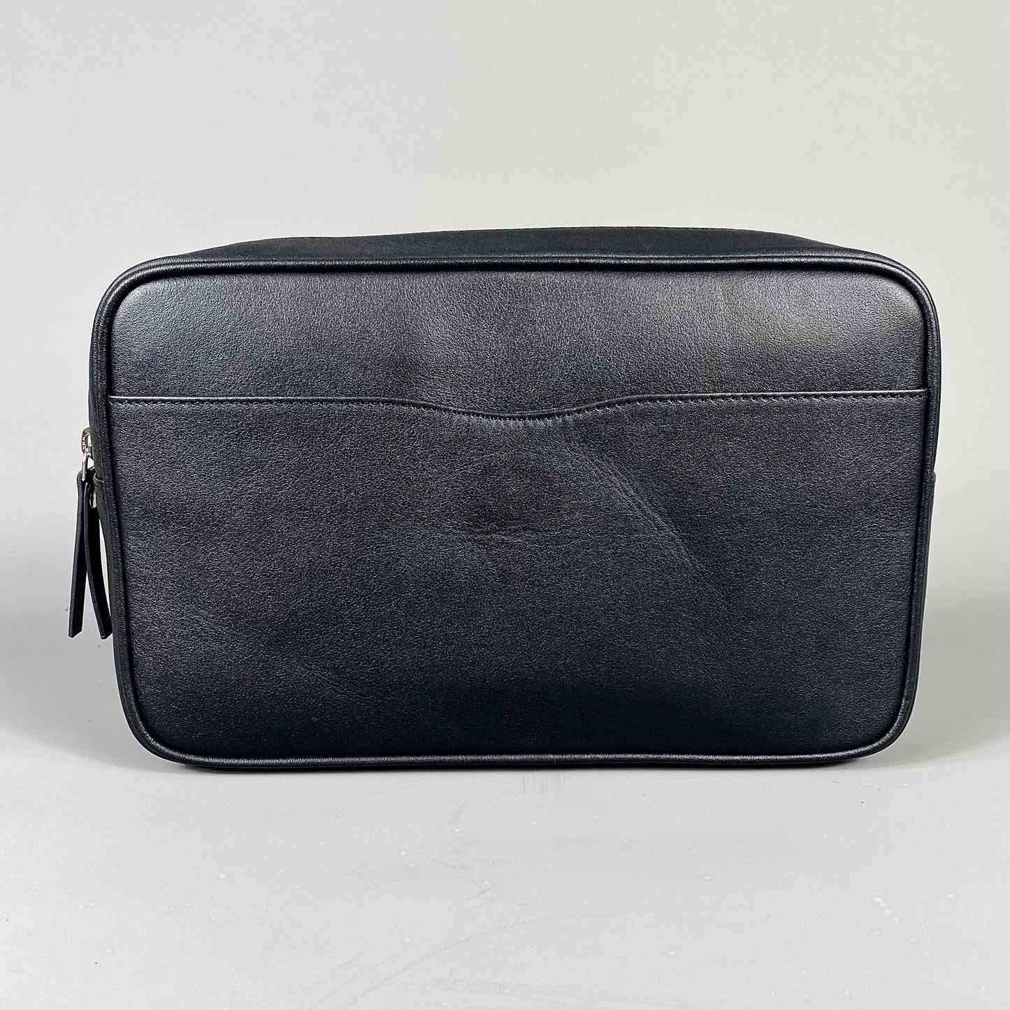 Black Leather Zip-Top Wash Bag