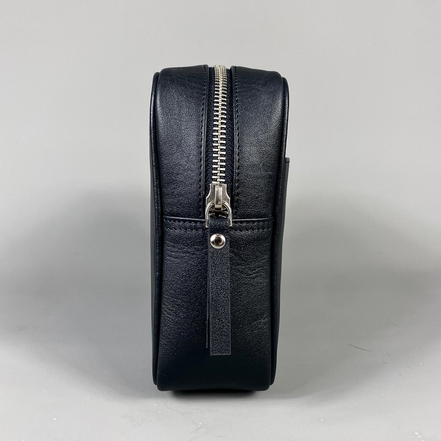 Black Leather Zip-Top Wash Bag