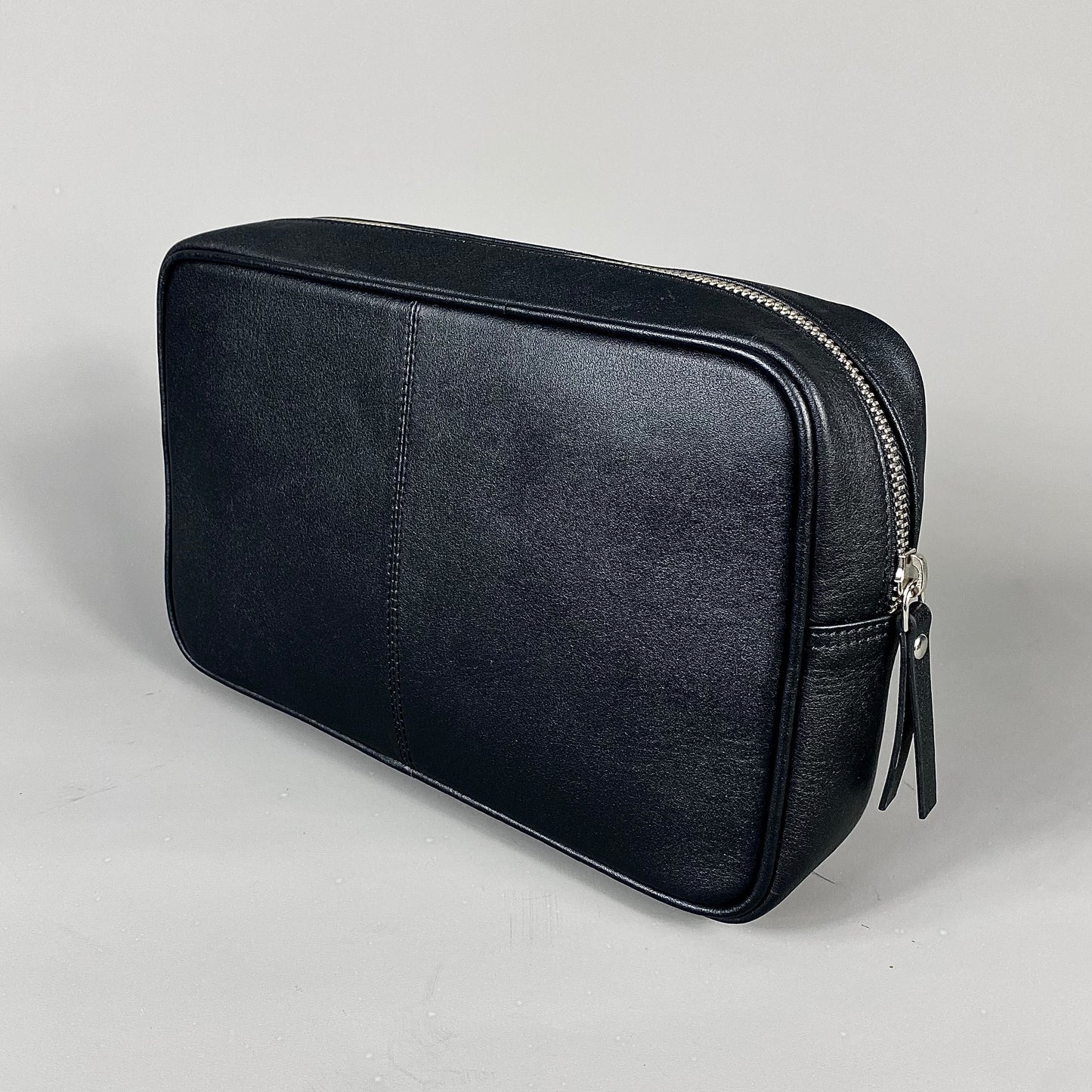 Black Leather Zip-Top Wash Bag