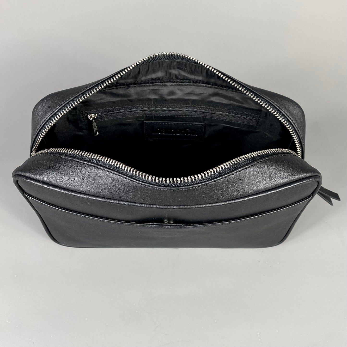 Black Leather Zip-Top Wash Bag