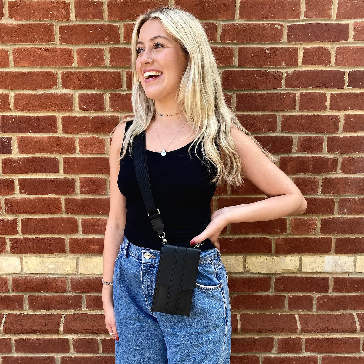 Black Leather Crossbody Phone Bag