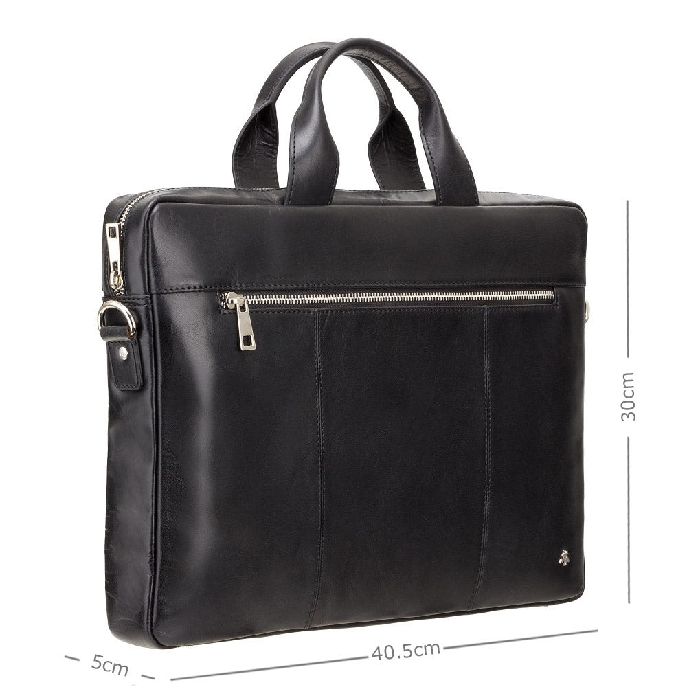 Charles 13" black laptop bag, with dimensions, 40.5 x 30 x 5 cm
