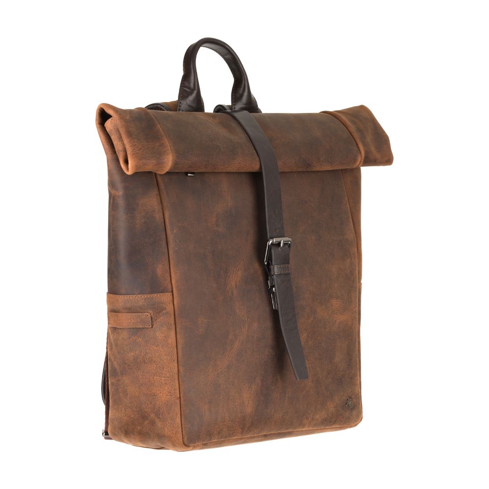 Transporter havana tan backpack, angled view from the other side