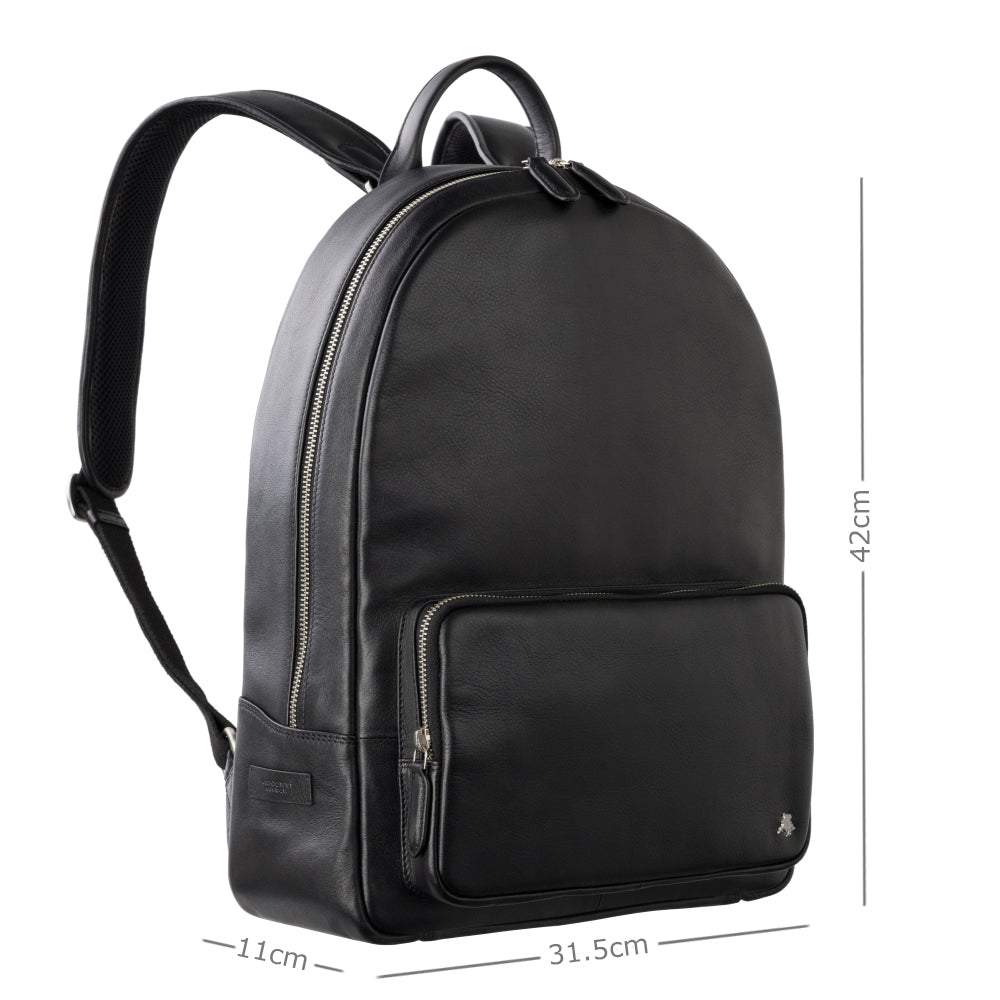 Warrior 14" black backpack, with dimensions, 42 x 31.5 x 11 cm