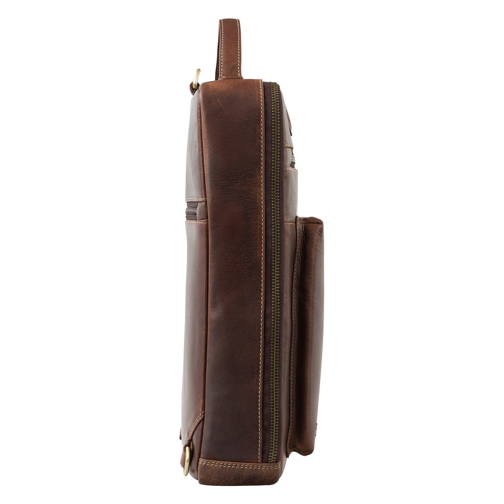 Skylar chestnut brown laptop bag, side view