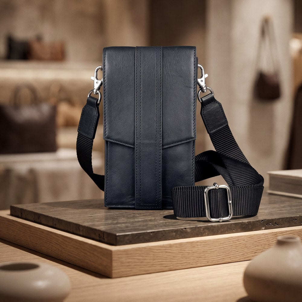 Black Leather Crossbody Phone Bag