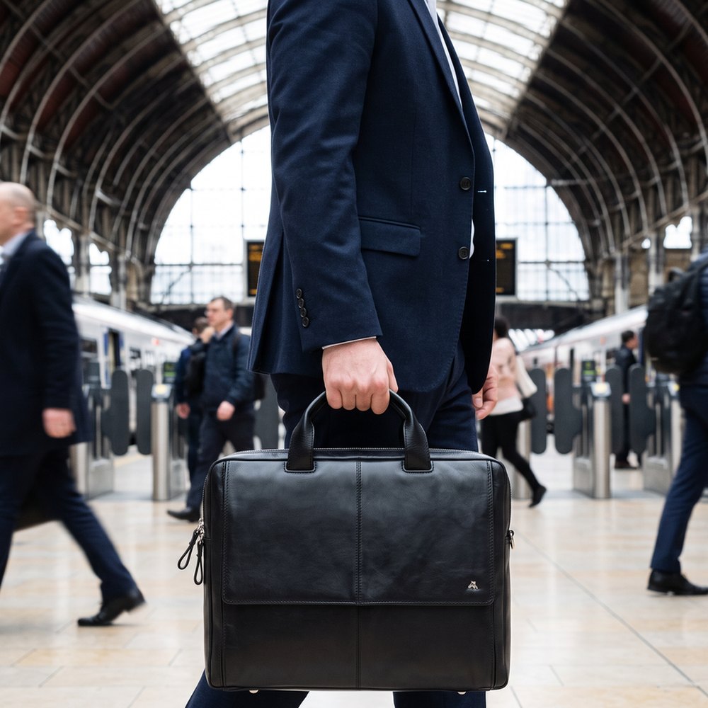 Anderson 15" Leather Laptop Bag – Black