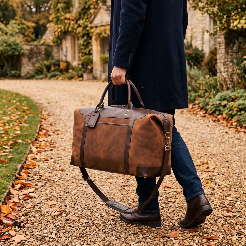 Voyager Large Leather Weekend Holdall – Tan/Brown
